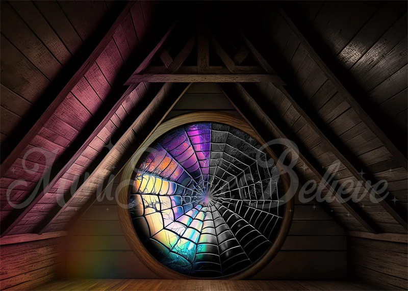 Kate Spooky Attic Room Spiderweb Window Backdrop Designed by Mini MakeBelieve - Image 2