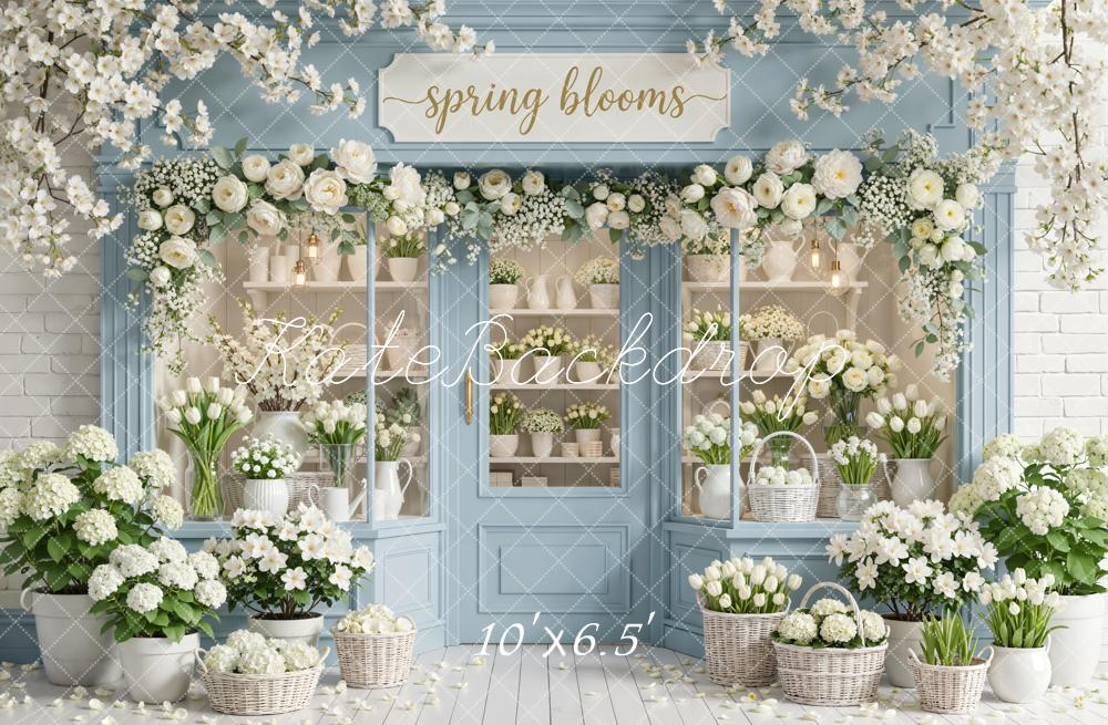 Kate Spring Blooms Garland Blue Shop Backdrop Designed by Emetselch - Image 7