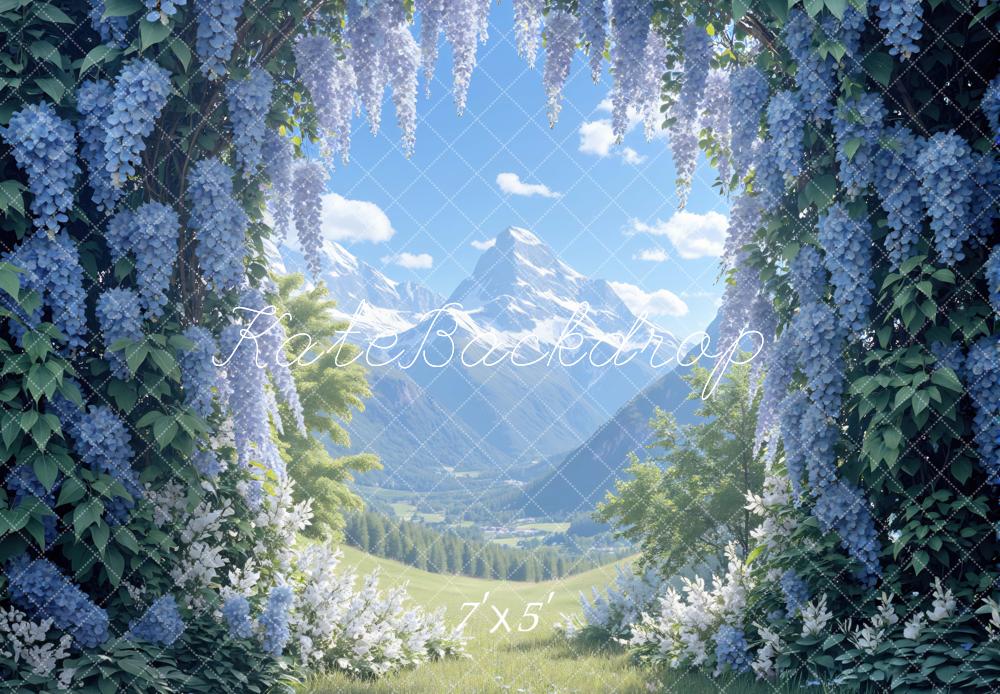Kate Spring Blue Wisteria Mountain Backdrop Designed by Mini MakeBelieve