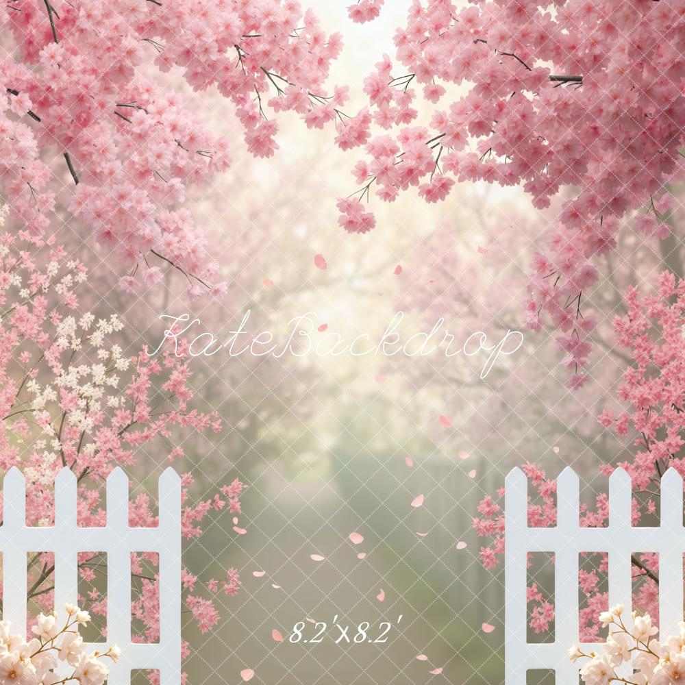 Kate Spring Cherry Blossom White Fence Backdrop Designed by Mini MakeBelieve - Image 5