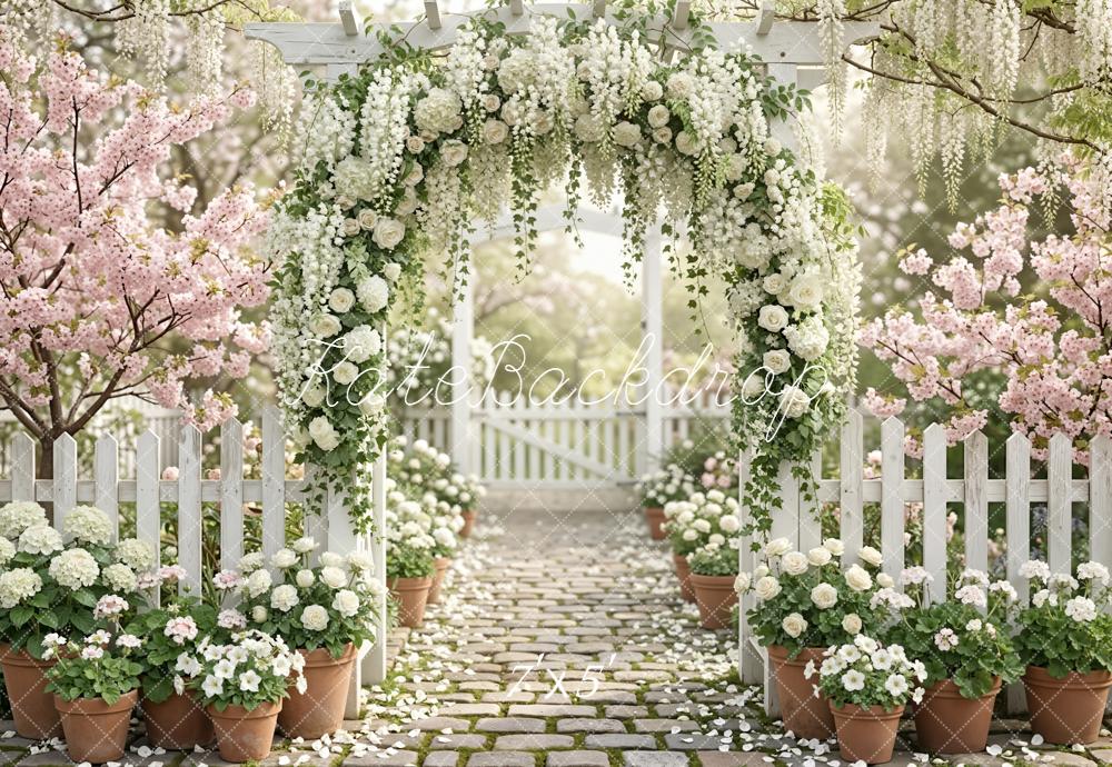 Kate Spring Floral Arch Cherry Blossom Garden Backdrop Designed by Emetselch