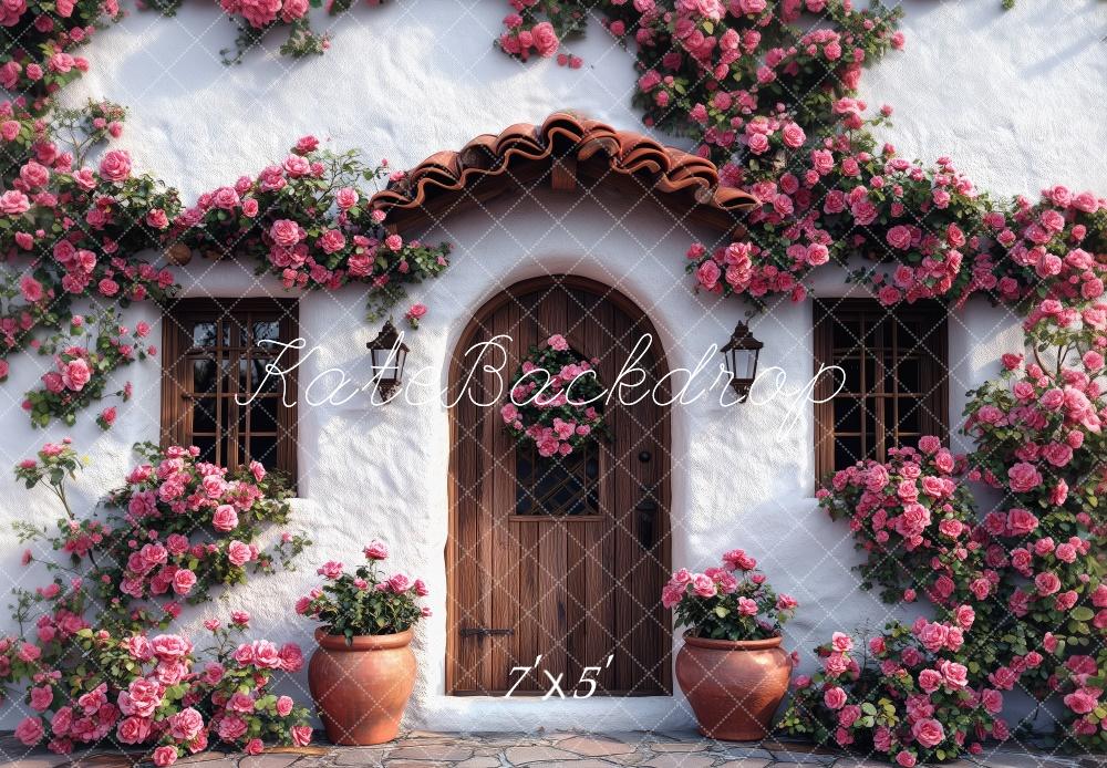Kate Spring Floral Cottage Pink Roses Backdrop Designed by Patty Robert