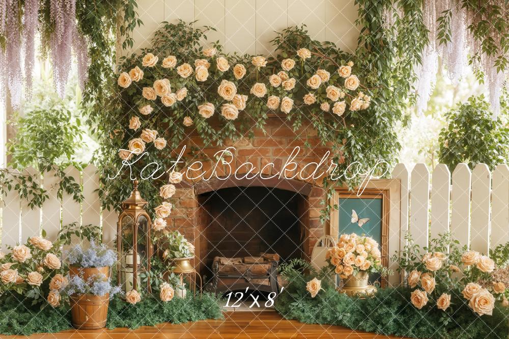 Kate Spring Floral Fireplace Garden Fleece Backdrop Designed by Emstselch - Image 4