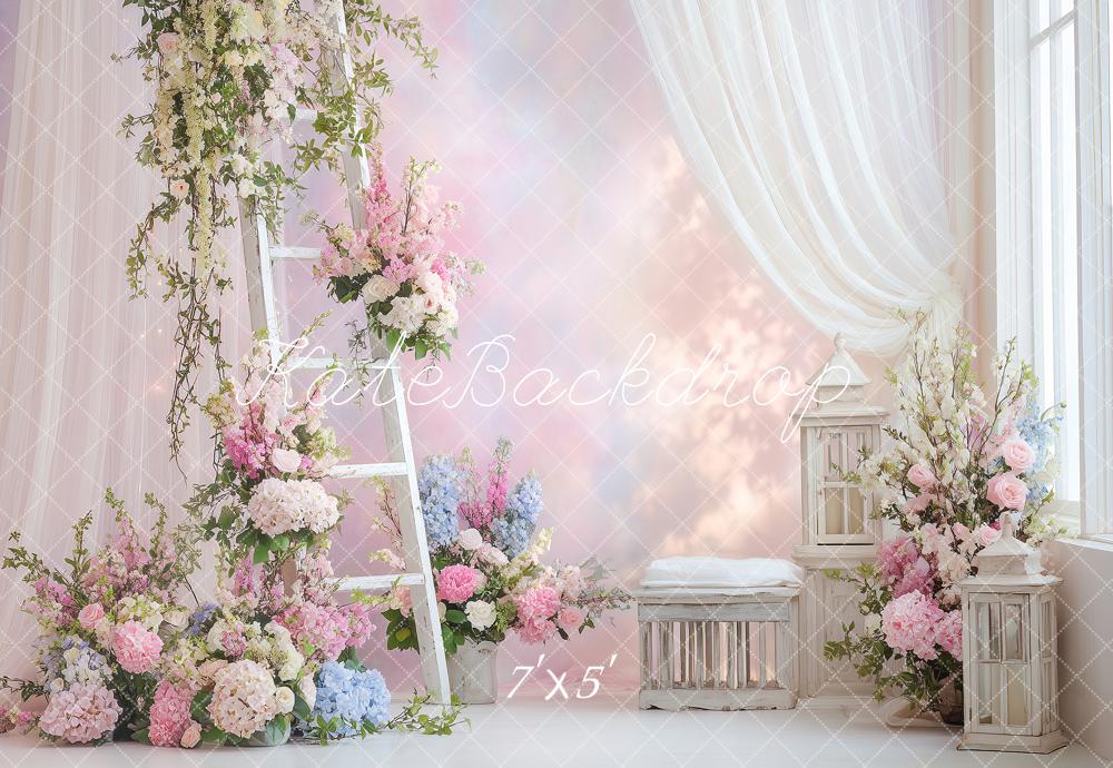 Kate Spring Floral Ladder Lanterns Pastel Backdrop Designed by Angela Marie Photography