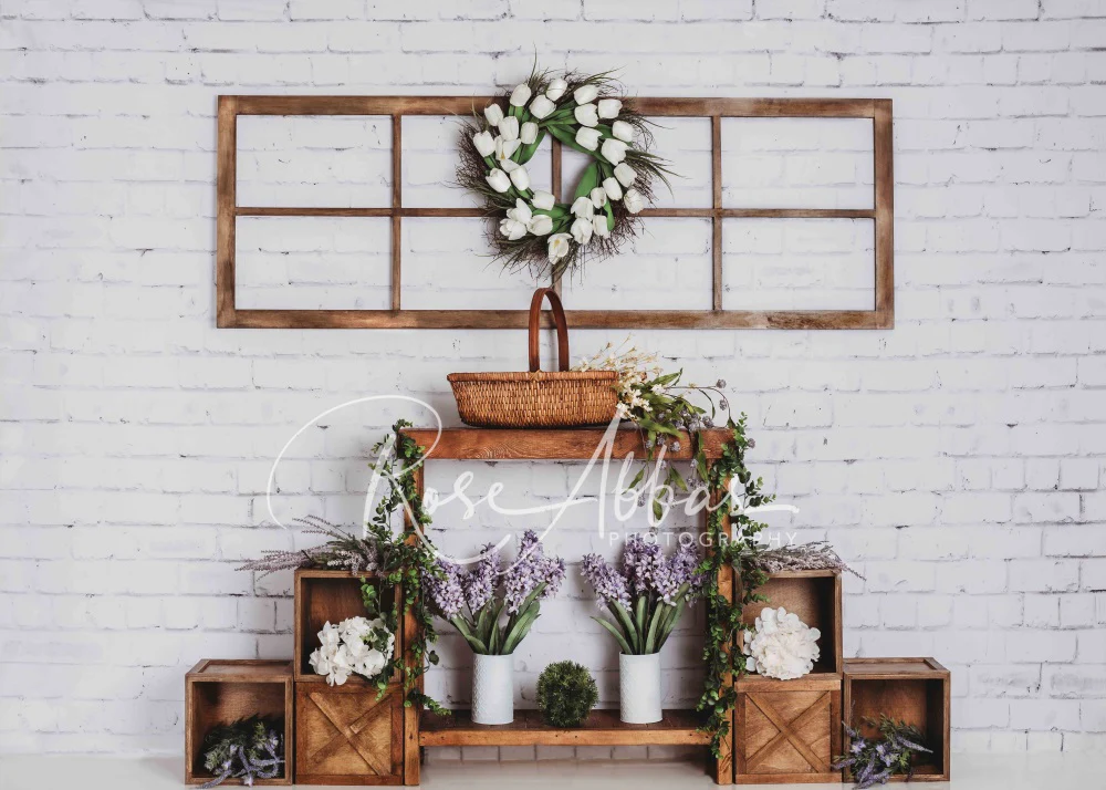 Kate Spring Floral White Brick Wall Backdrop Designed By Rose Abbas