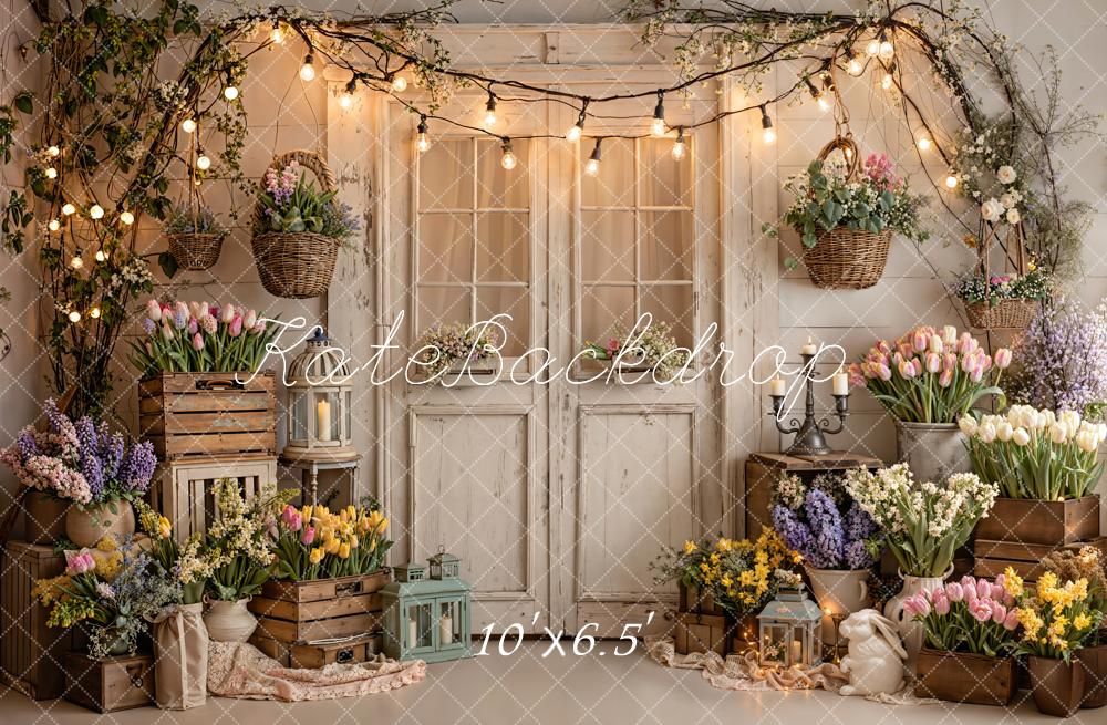 Kate Spring Floral White Door String Lights Backdrop Designed by Emstselch - Image 8