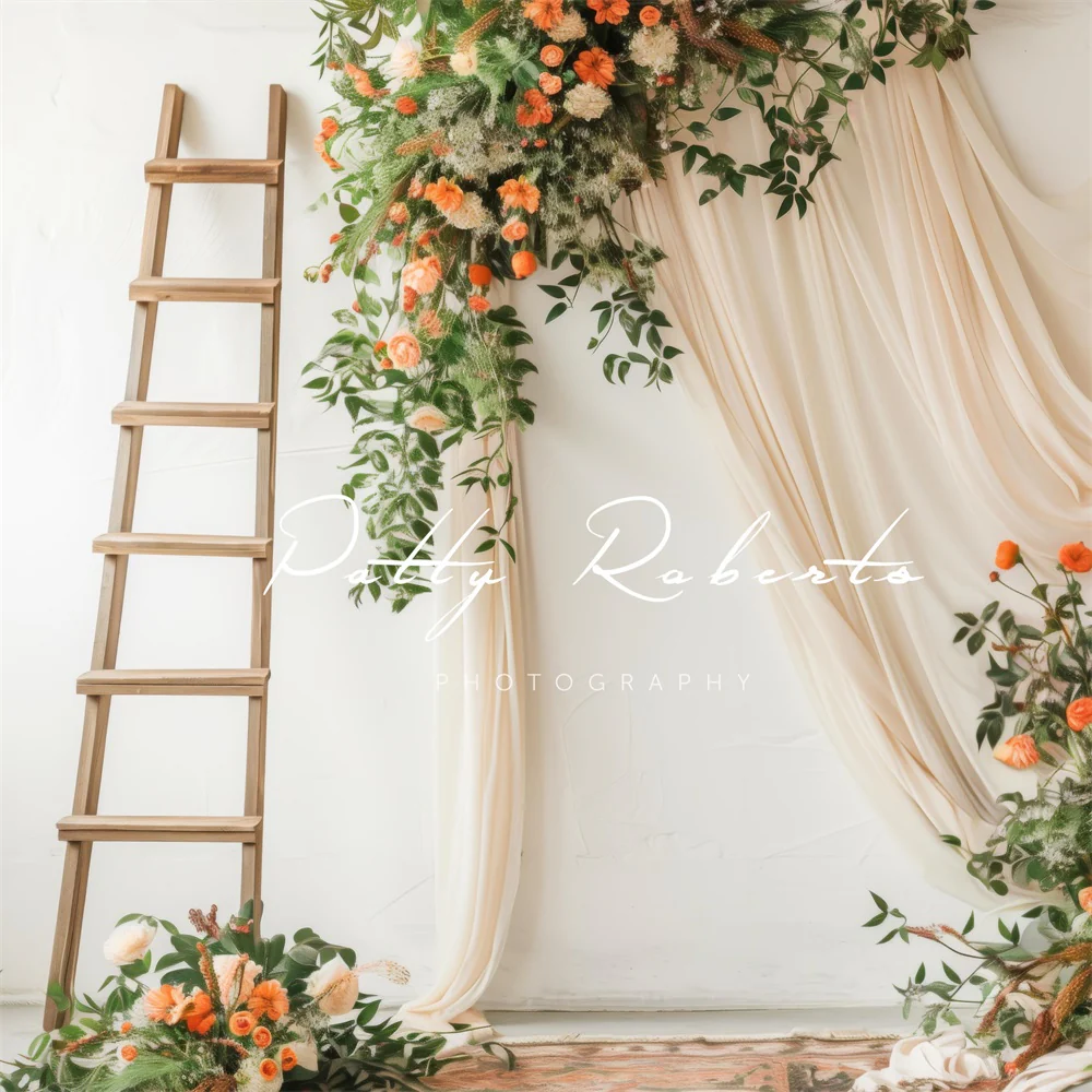 Kate Spring Flower Wooden Ladder Beige Curtain Backdrop Designed by Patty Robert - Image 2