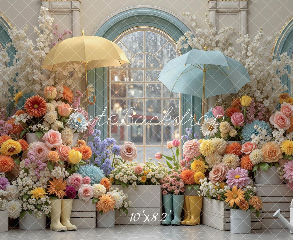 Kate Spring Flowers Umbrellas Boots Window Backdrop Designed by Mini MakeBelieve - Image 13