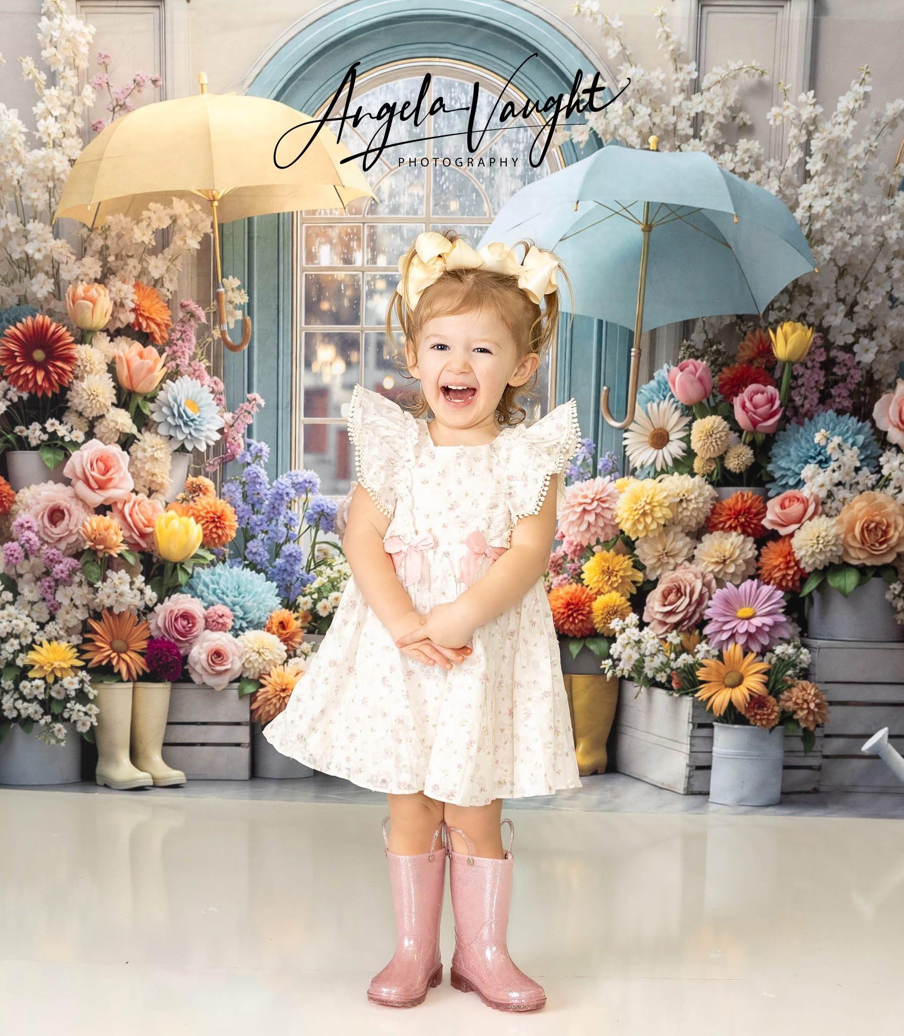 Kate Spring Flowers Umbrellas Boots Window Backdrop Designed by Mini MakeBelieve - Image 3