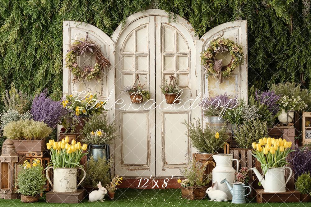 Kate Spring Garden Door Rabbits Plants Fleece Backdrop Designed by Emstselch - Image 4