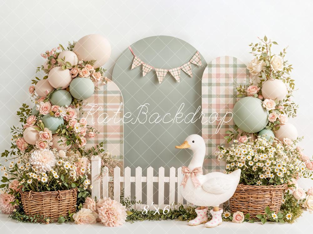 Kate Spring Garden Duck Plaid Fleece Backdrop Designed by Emetselch