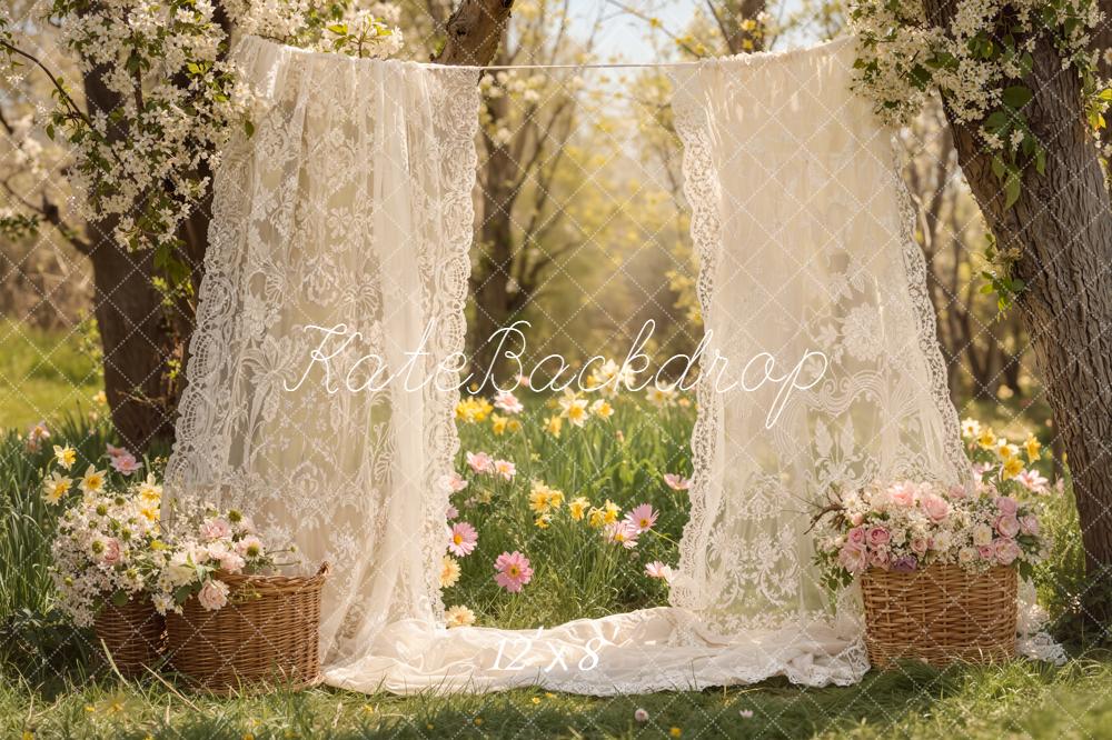 Kate Spring Garden Lace Drapes Baskets Fleece Backdrop Designed by Emetselch - Image 4