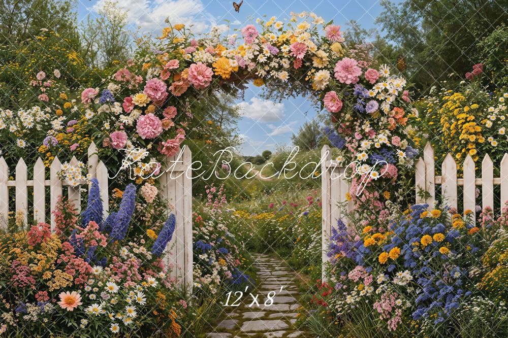 Kate Spring Garden Path White Fence Fleece Backdrop Designed by Emetselch - Image 4
