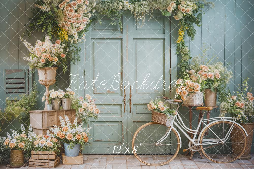 Kate Spring Garland Bicycle Vintage Blue Fleece Backdrop Designed by Emetselch - Image 4