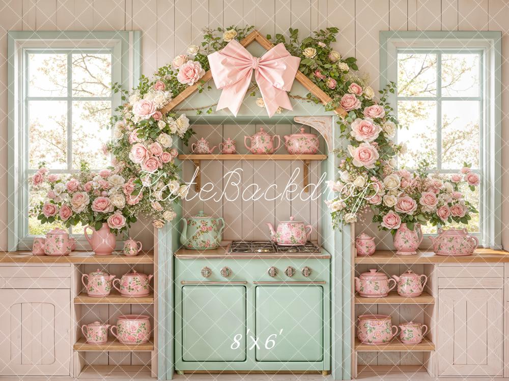 Kate Spring Garland Teapot Shelves Pastel Kitchen Backdrop Designed by Emstselch - Image 3