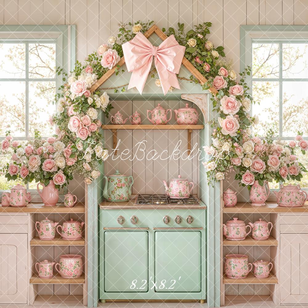 Kate Spring Garland Teapot Shelves Pastel Kitchen Backdrop Designed by Emstselch - Image 5