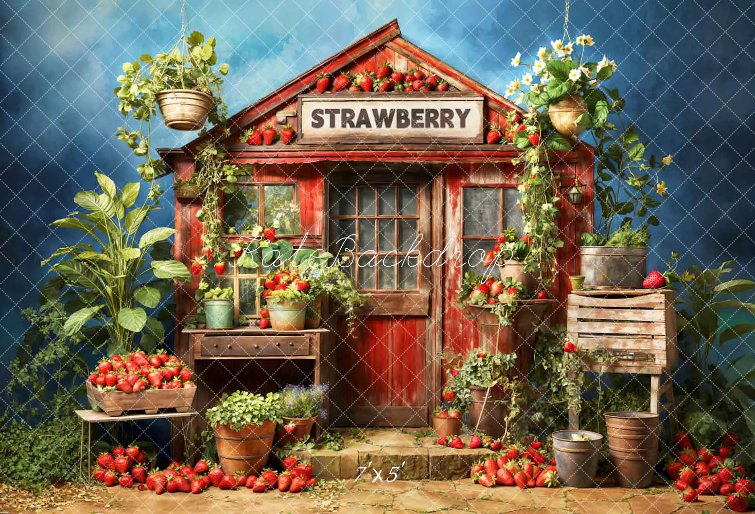 Kate Spring Green Strawberry Warehouse Backdrop Designed by Chain Photography