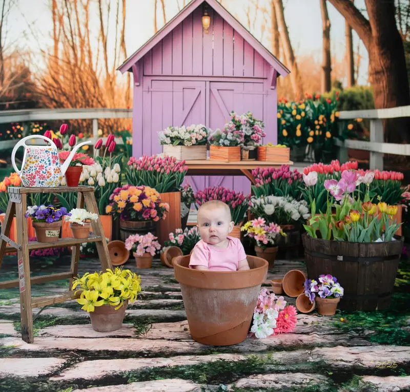 Kate Spring Greenhouse with Tulips Backdrop Designed by Patty Robert