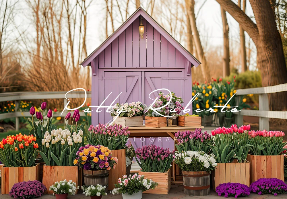 Kate Spring Greenhouse with Tulips Backdrop Designed by Patty Robert - Image 2