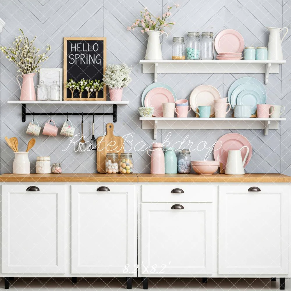 Kate Spring Kitchen Shelves Pastel Tableware Backdrop Designed by Patty Robert - Image 5