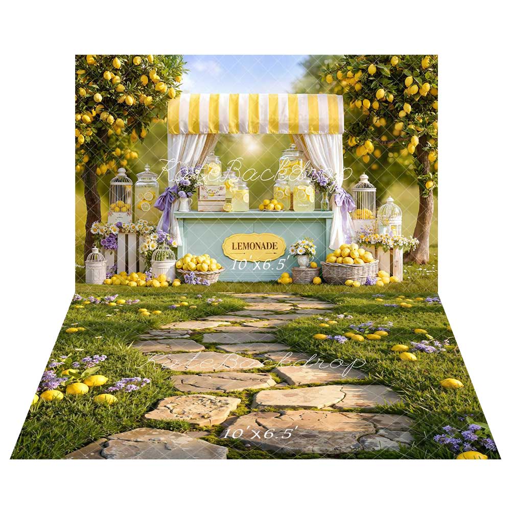 Kate Spring Lemonade Stand Backdrop+Grass Stone Path Floor Backdrop