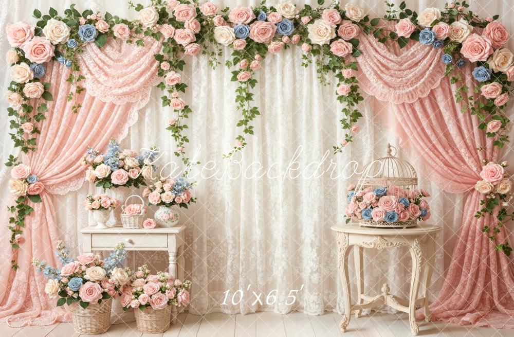 Kate Spring Pastel Roses Arch Birdcage Fleece Backdrop Designed by Emetselch - Image 2