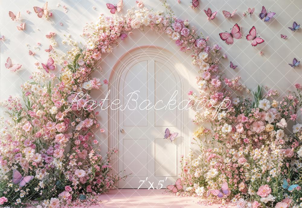 Kate Spring Pink Floral Arch Butterflies Backdrop Designed by Emetselch - Image 2