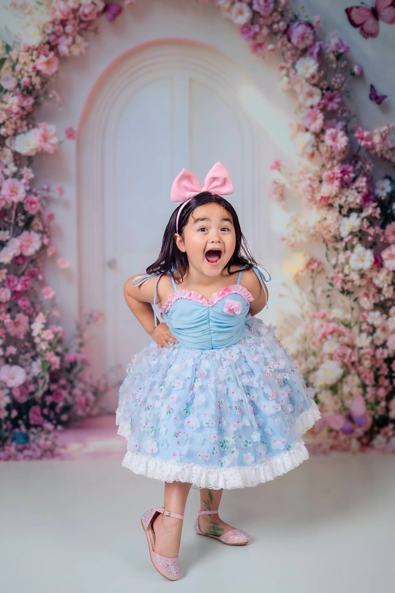 Kate Spring Pink Floral Arch Butterflies Backdrop Designed by Emetselch - Image 5