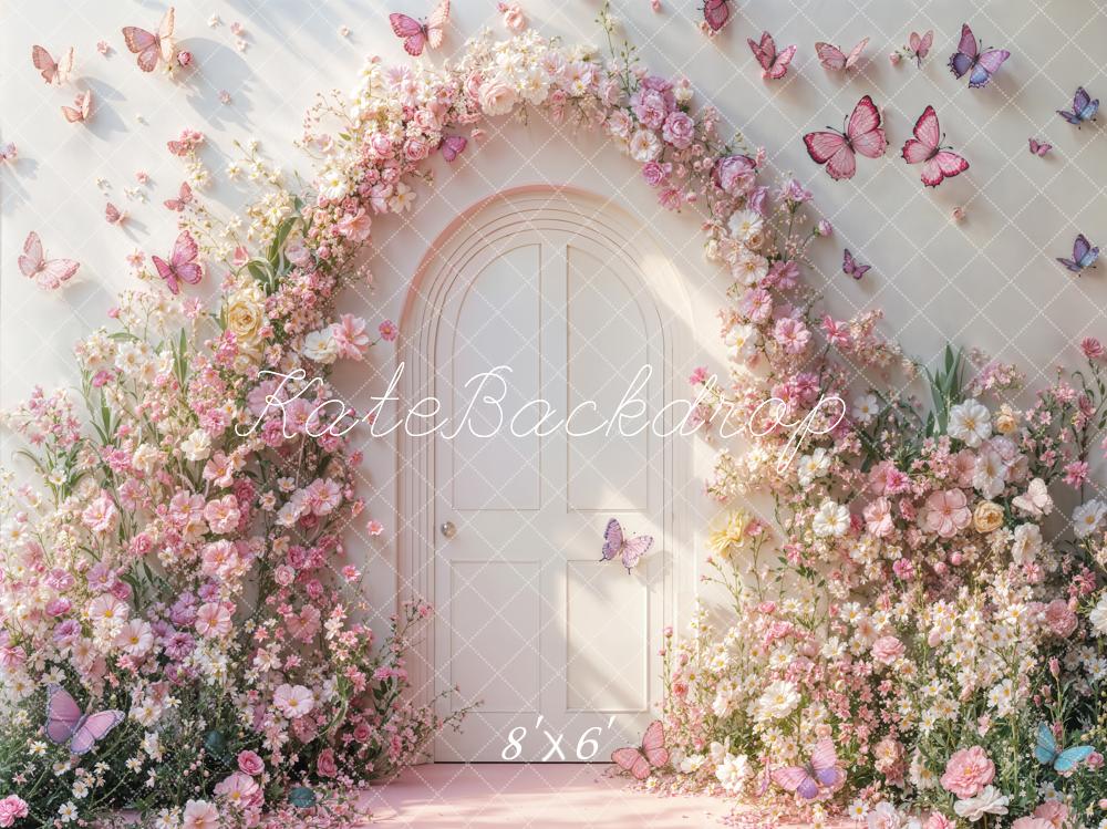 Kate Spring Pink Floral Arch Butterflies Backdrop Designed by Emetselch - Image 7