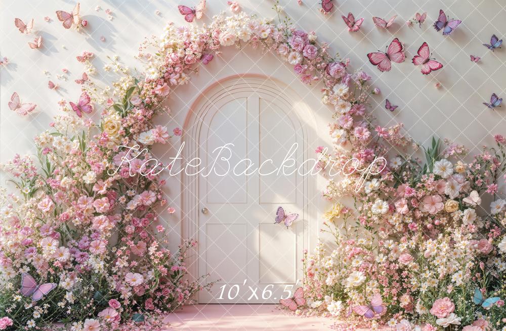 Kate Spring Pink Floral Arch Butterflies Backdrop Designed by Emetselch - Image 8