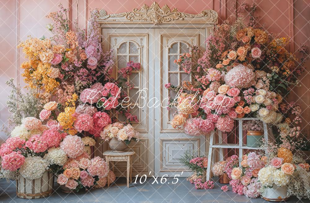 Kate Spring Pink Floral Ornate Door Backdrop Designed by Emetselch - Image 4