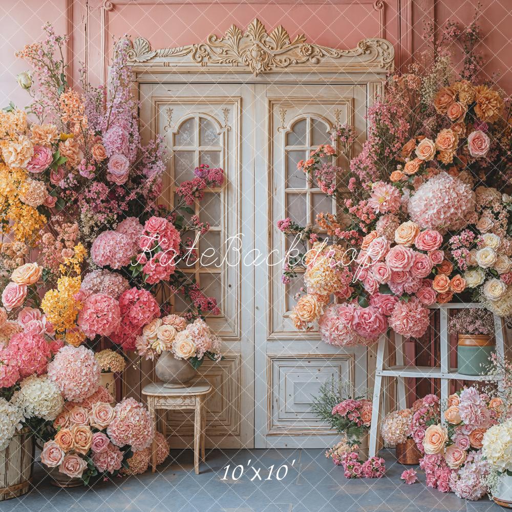 Kate Spring Pink Floral Ornate Door Backdrop Designed by Emetselch - Image 7
