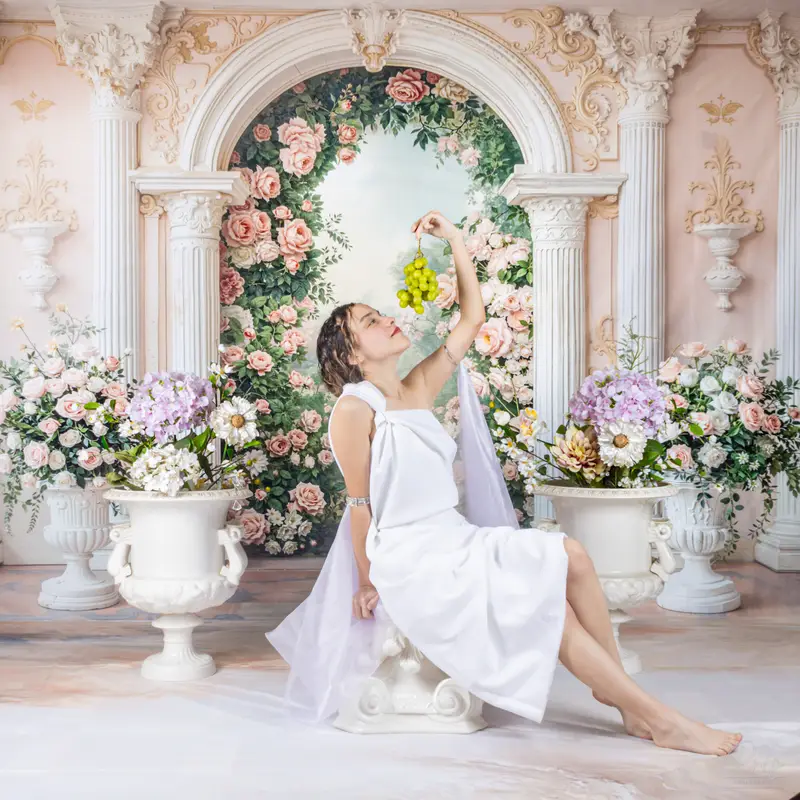 Kate Spring Pink Roses Arch Ornate Columns Backdrop Designed by Emstselch