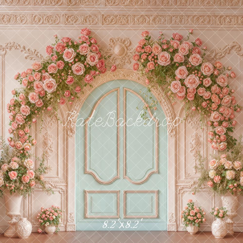 Kate Spring Pink Roses Arch Vintage Door Backdrop Designed by Emstselch - Image 5
