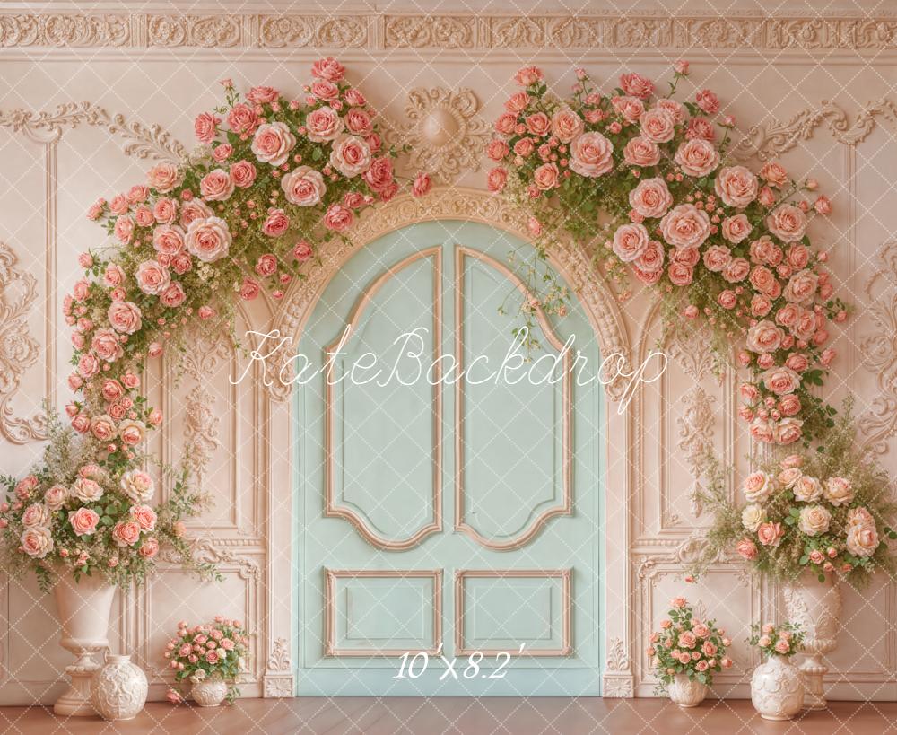 Kate Spring Pink Roses Arch Vintage Door Backdrop Designed by Emstselch - Image 6