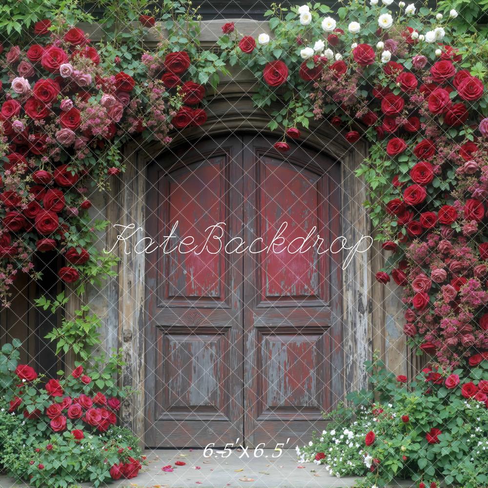 Kate Spring Roses Arch Wooden Door Backdrop Designed by Mini MakeBelieve - Image 2