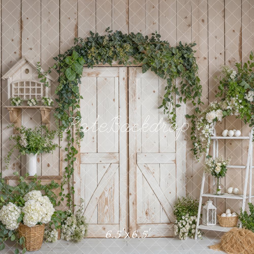 Kate Spring Rustic Barn Door Greenery Backdrop Designed by Emstselch - Image 2