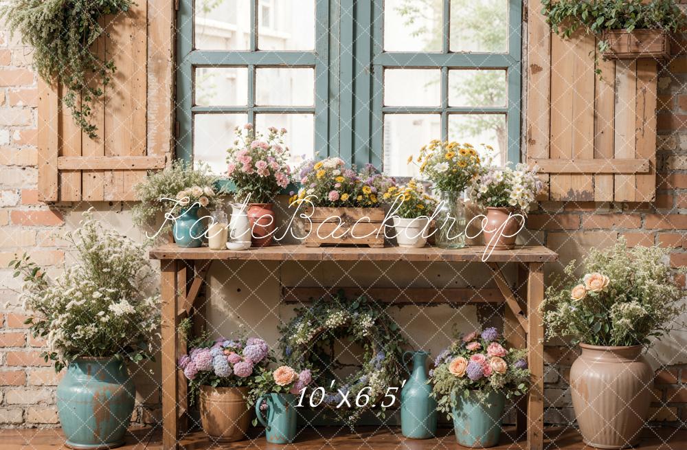 Kate Spring Rustic Floral Window Table Fleece Backdrop Designed by Emetselch