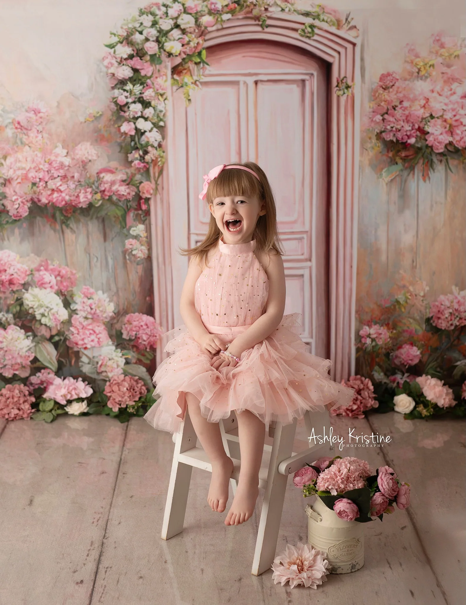 Kate Spring Soft Pink Floral Door Backdrop Designed by Chain Photography