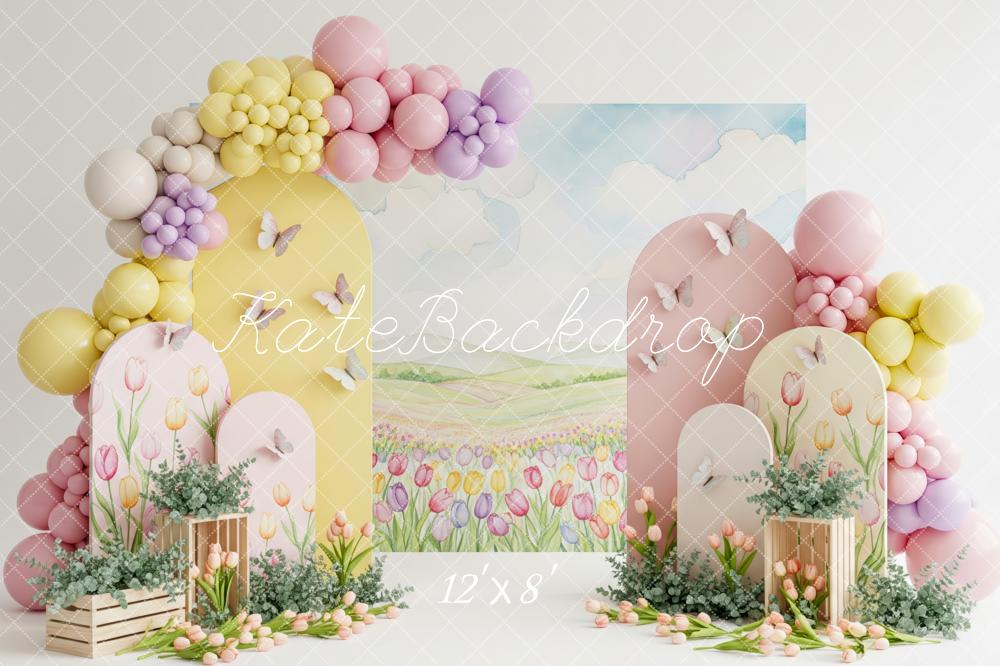 Kate Spring Tulip Butterfly Pastel Balloons Backdrop Designed by Patty Robert - Image 8