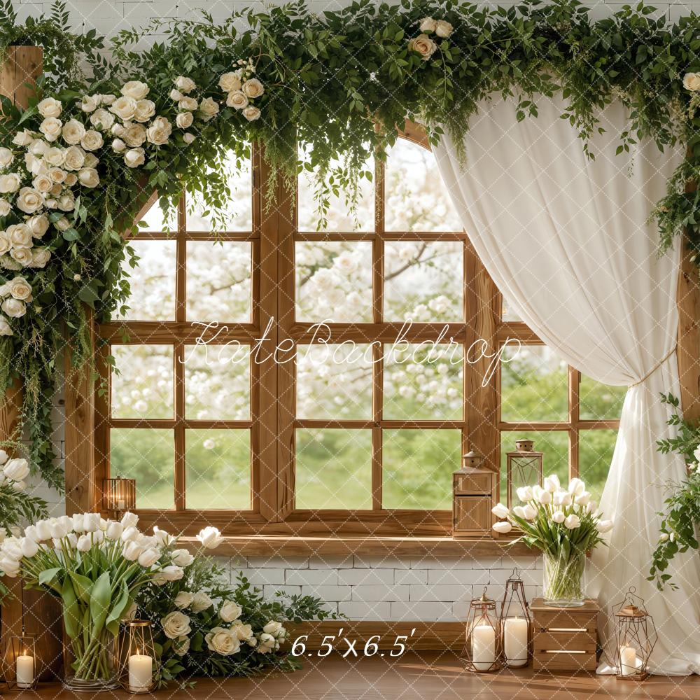Kate Spring Wedding White Roses Floral Window Backdrop Designed by Emstselch - Image 3