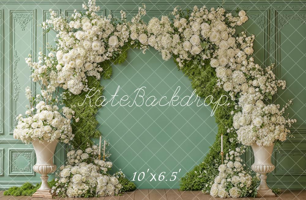 Kate Spring White Roses Arch Green Backdrop Designed by Emstselch - Image 4