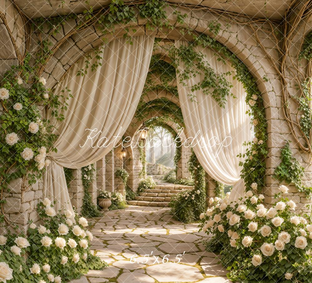 Kate Spring Archway White Roses Curtains Backdrop Designed by Emetselch - Image 5