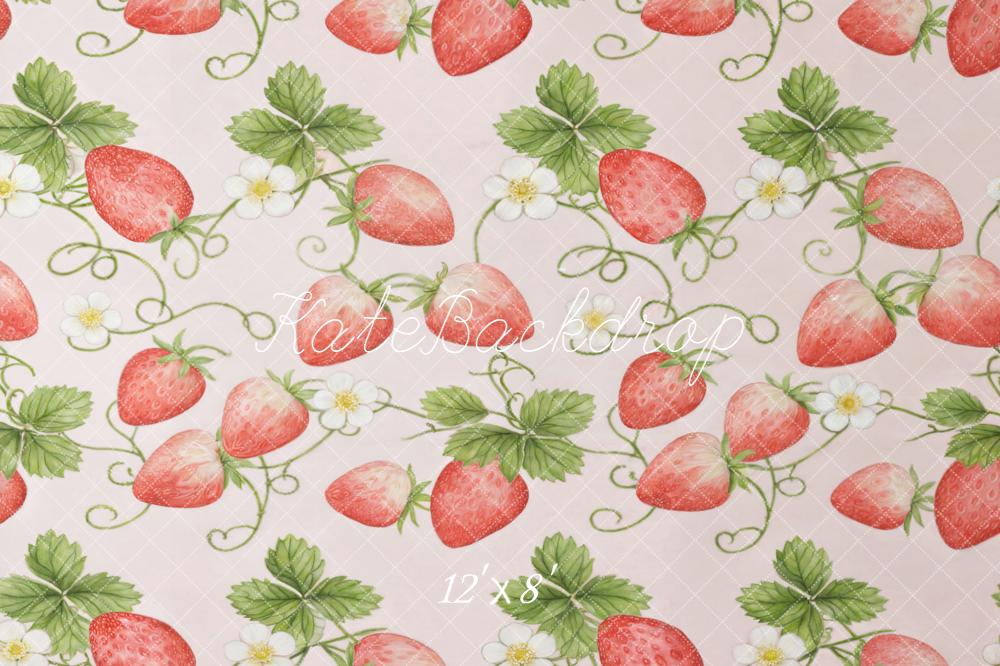 Kate Strawberries Leaves Pattern Fleece Backdrop Designed by GQ - Image 4