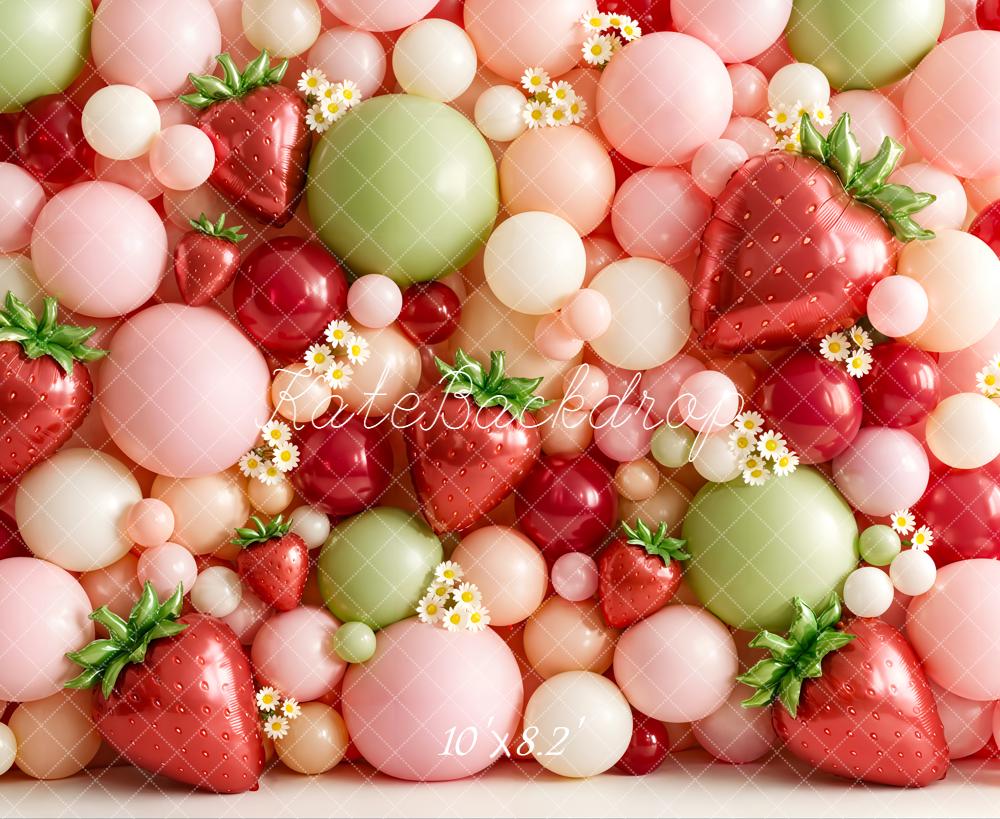 Kate Strawberry Balloons Daisies Pastel Fleece Backdrop Designed by Emetselch - Image 3