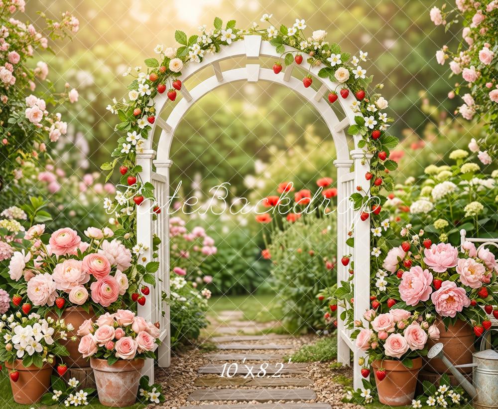 Kate Summer Arch Pink Roses Garden Backdrop Designed by Patty Robert - Image 6