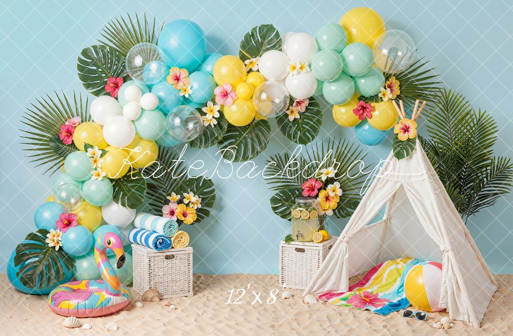 Kate Summer Balloons Palm Leaves Tent Fleece Backdrop Designed by Emetselch - Image 4