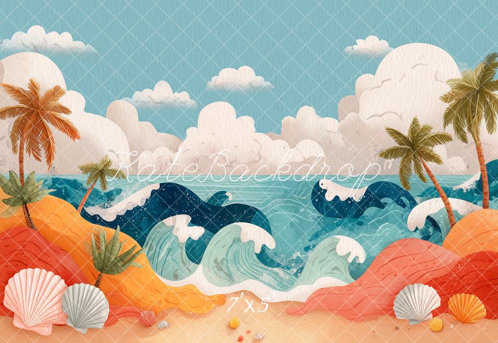 Kate Summer Beach Waves Palm Trees Shells Backdrop Designed by Angela Marie Photography