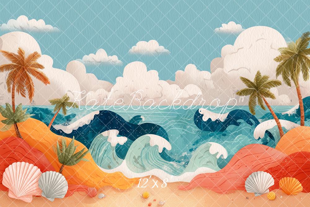 Kate Summer Beach Waves Palm Trees Shells Backdrop Designed by Angela Marie Photography - Image 8