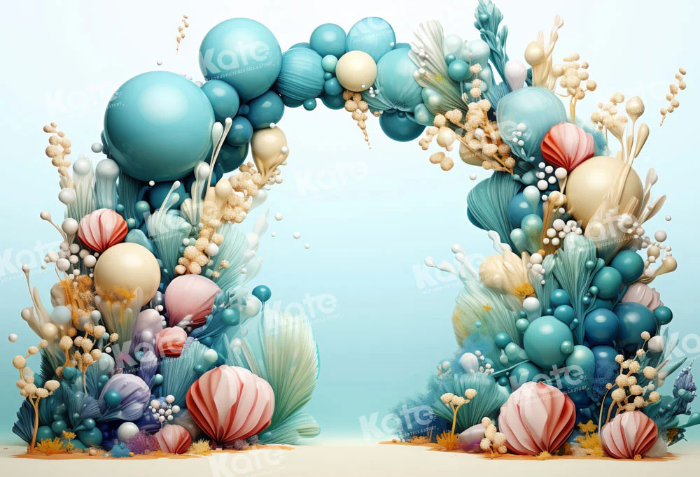 Kate Summer Mermaid Green Blue Balloon Arch Backdrop Designed by Emetselch